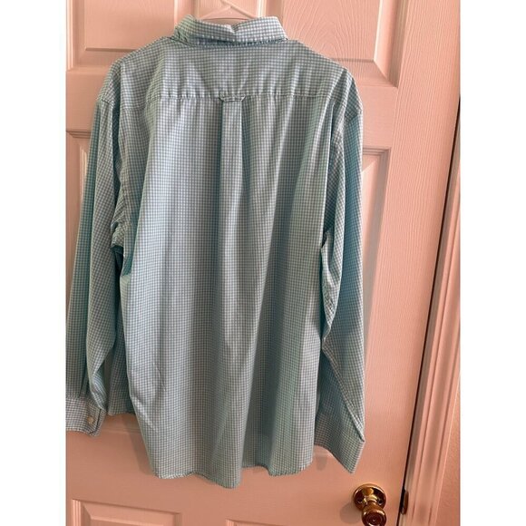 IZOD Non Iron Stretch Light Teal and White Plaid Check Shirt - Picture 4 of 5